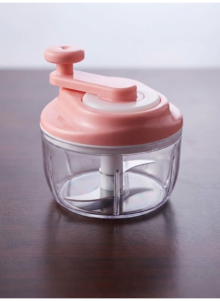 قطاعة خضروات وكبة يدوية صغيرة 3 شفرات ستانلس ستيل - فرامة بصل وثوم ومكسرات بمقبض دوار - لون وردي (Mini Food Chopper) - Image 4